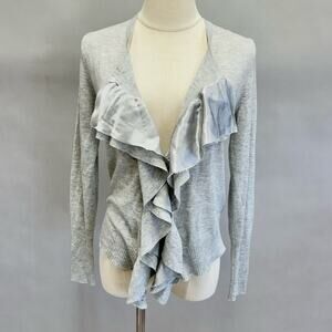 Banana Republic Gray Long Sleeve Ruffle Lightweight‎ Shrug Cardigan Size Small